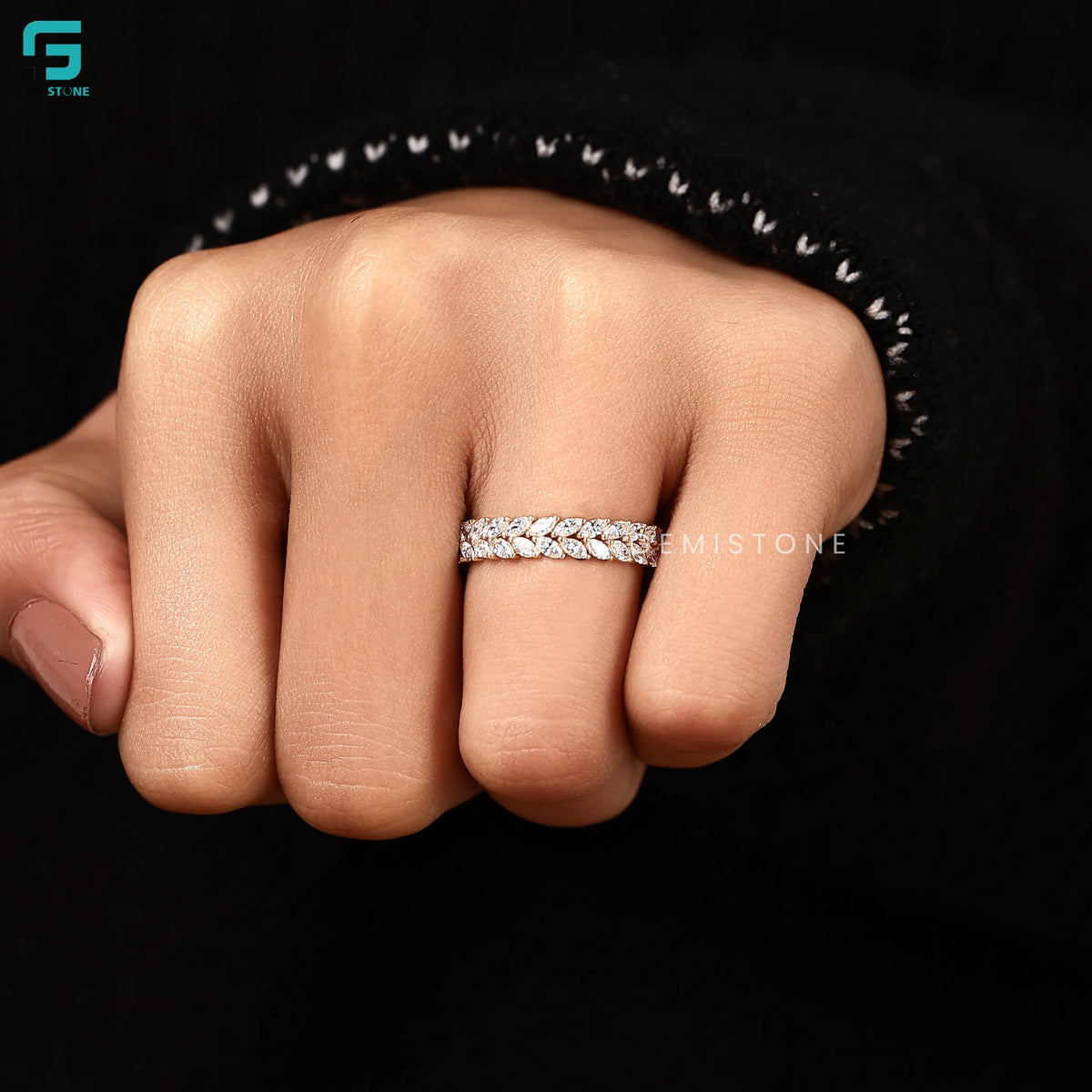 Lab Diamond Marquise Leaf Eternity Ring For Women