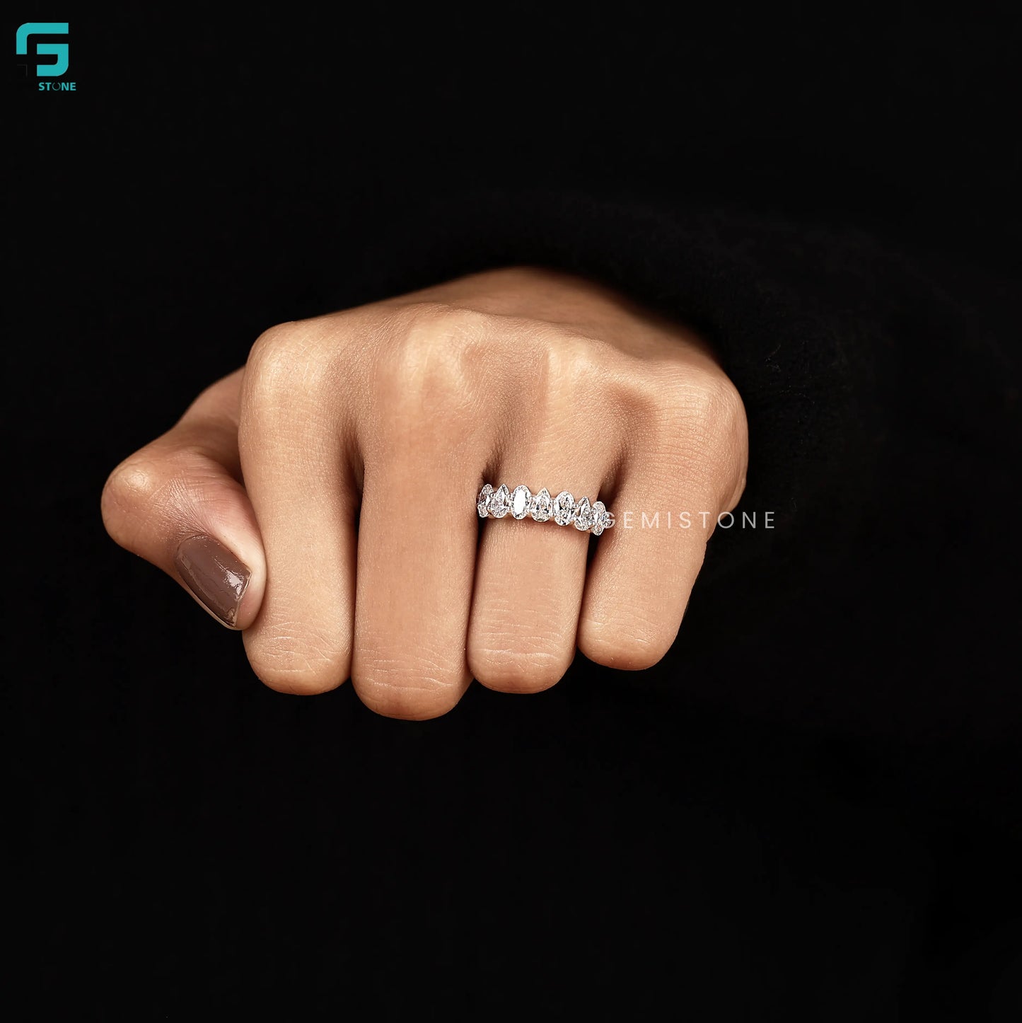 Lab Diamond Oval_ Pear Half Eternity Band