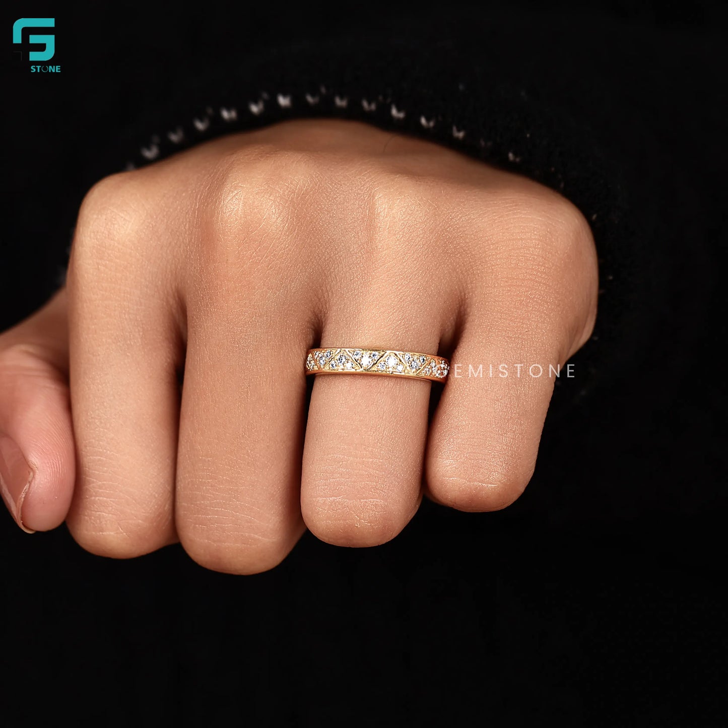 Lab Diamond Zig Zag Pave set Eternity Band 