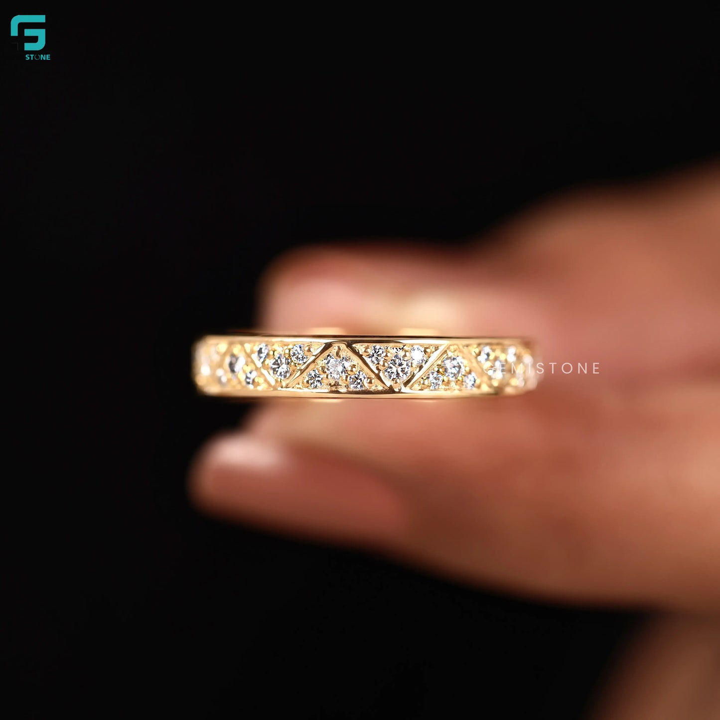Lab Diamond Zig Zag Pave set Eternity Band For Women