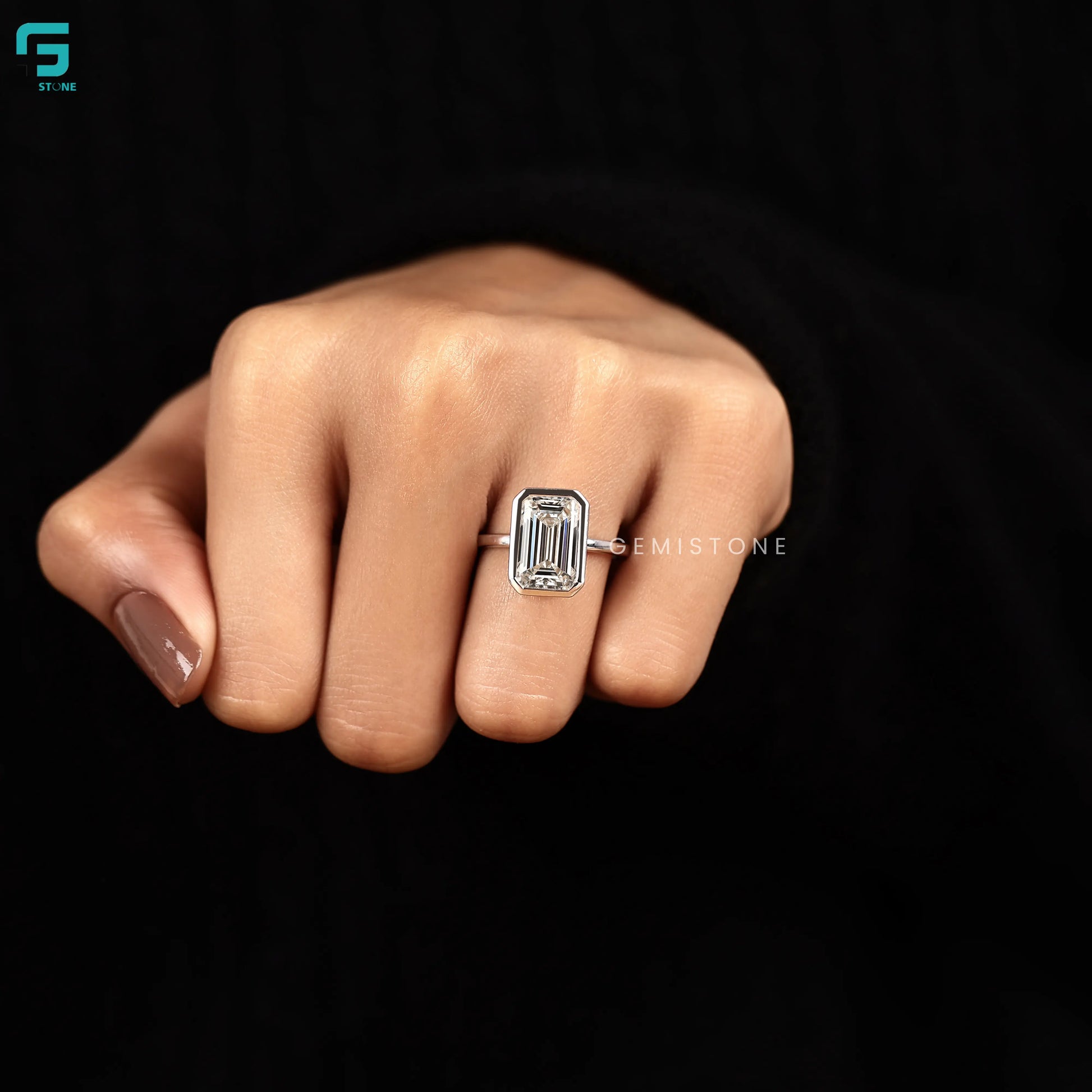 Lab Grown Diamond Emerald Cut Simple Solitare Wedding Ring For Women