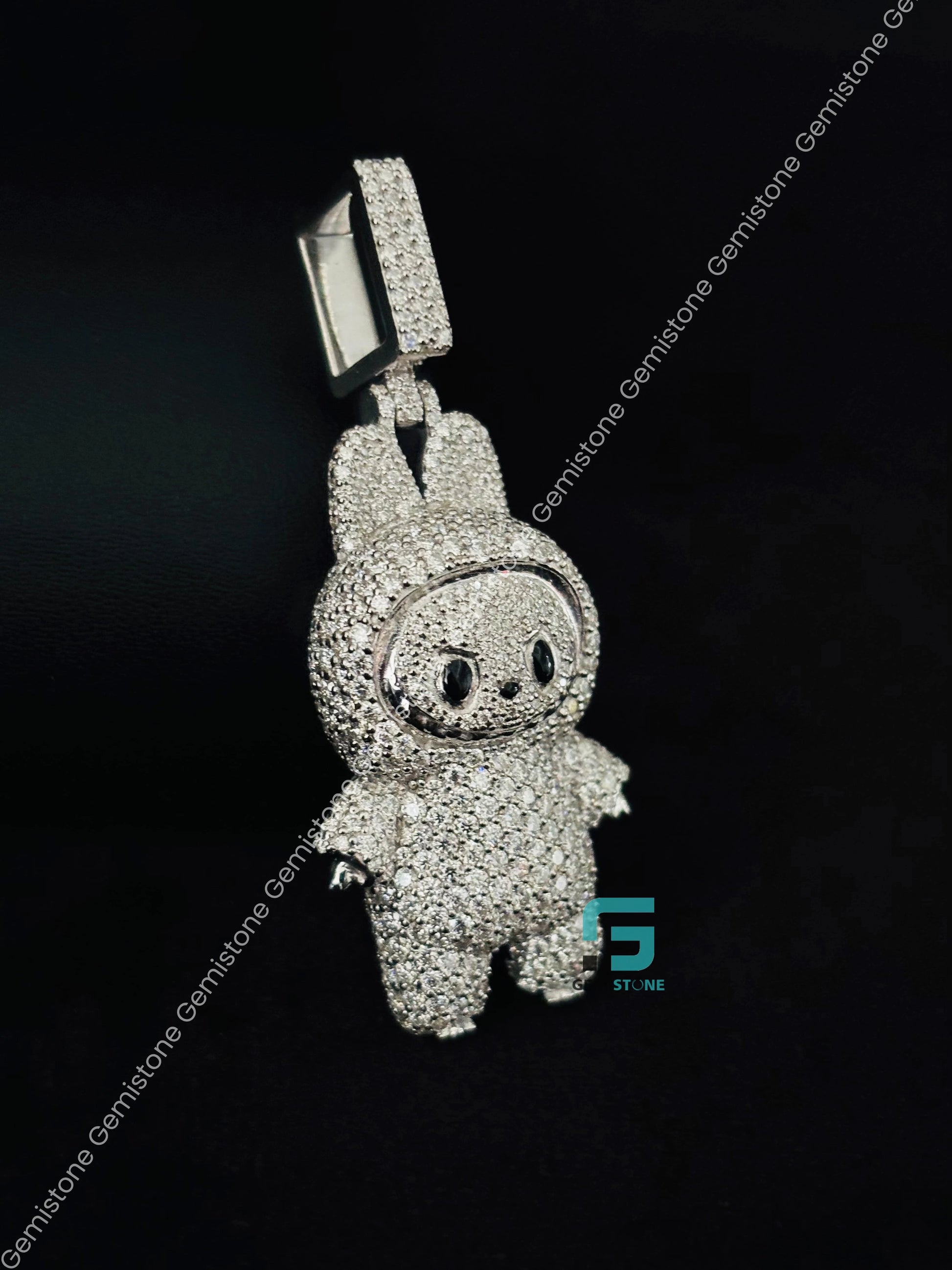 925 Silver Fully Iced Out Moissanite Labubu Pendant – Gemistone 925 Silver Fully Iced Out Moissanite Labubu Pendant – Gemistone