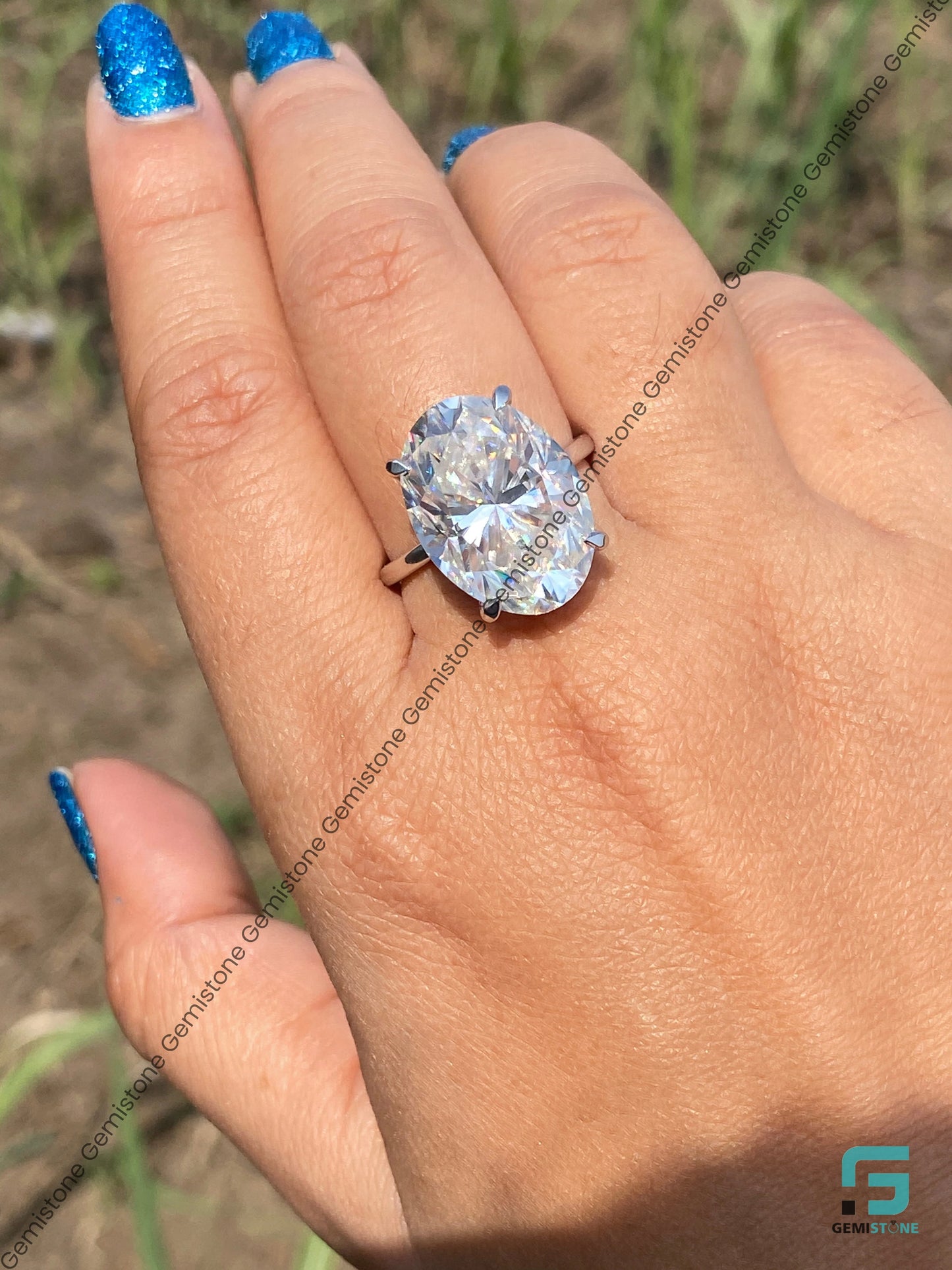 Large Oval Cut Hidden Halo Moissanite Ring