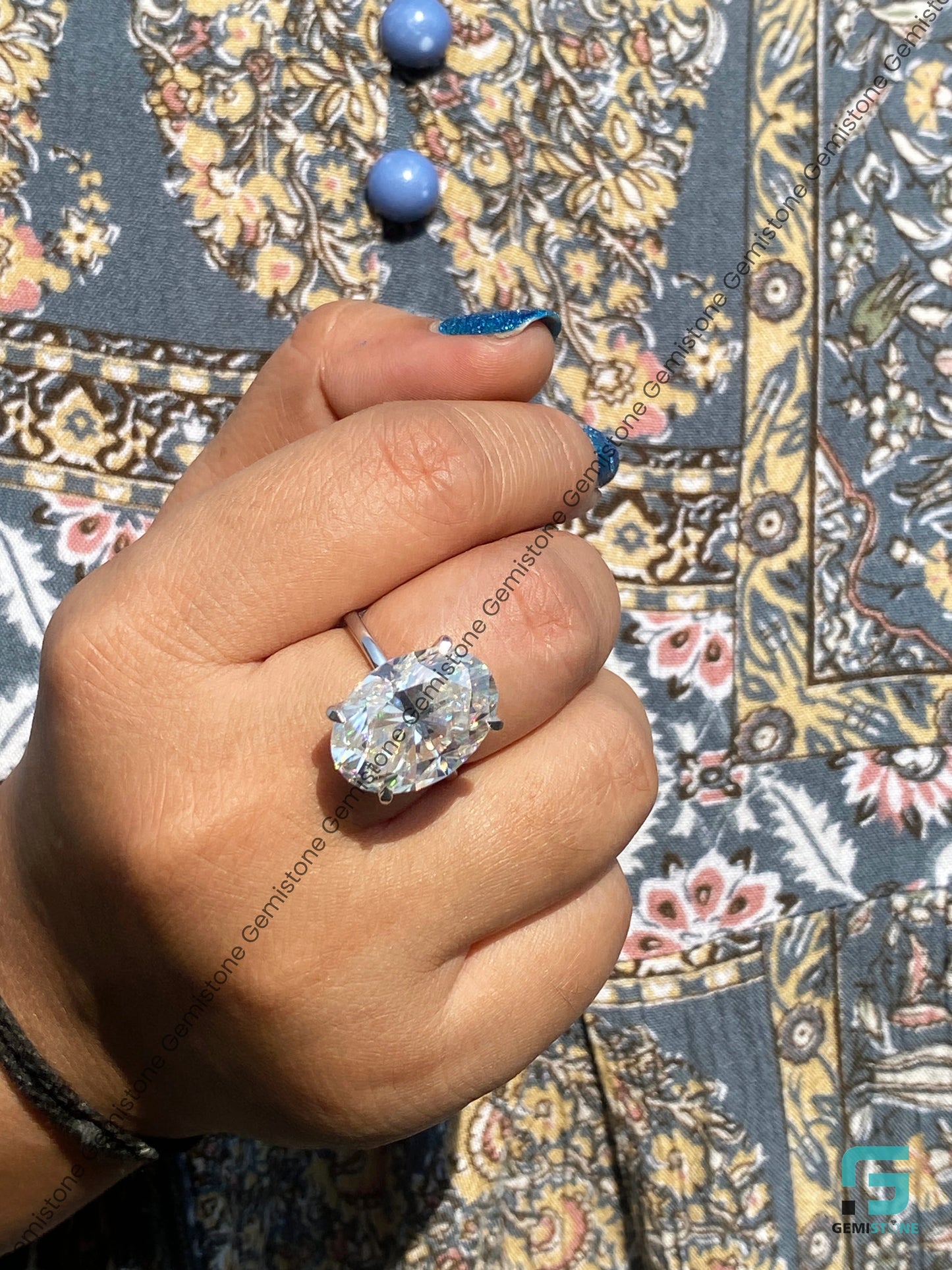 Large Oval Cut Hidden Halo Moissanite Ring For Women