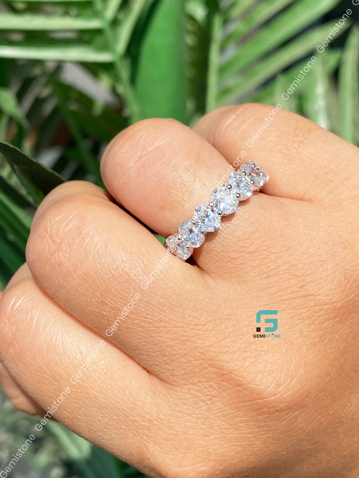 Large Oval Cut Moissanite Full Eternity Band 