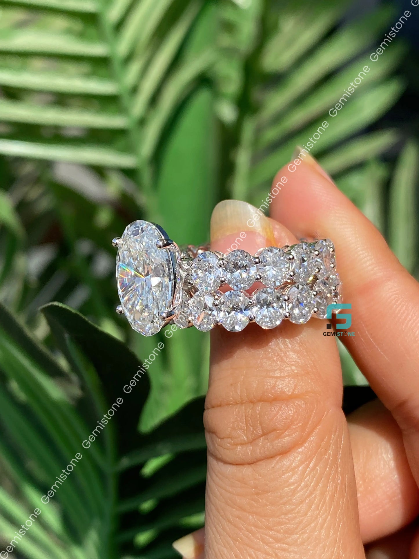 Large Oval Moissanite Wedding Bridal Set For Women