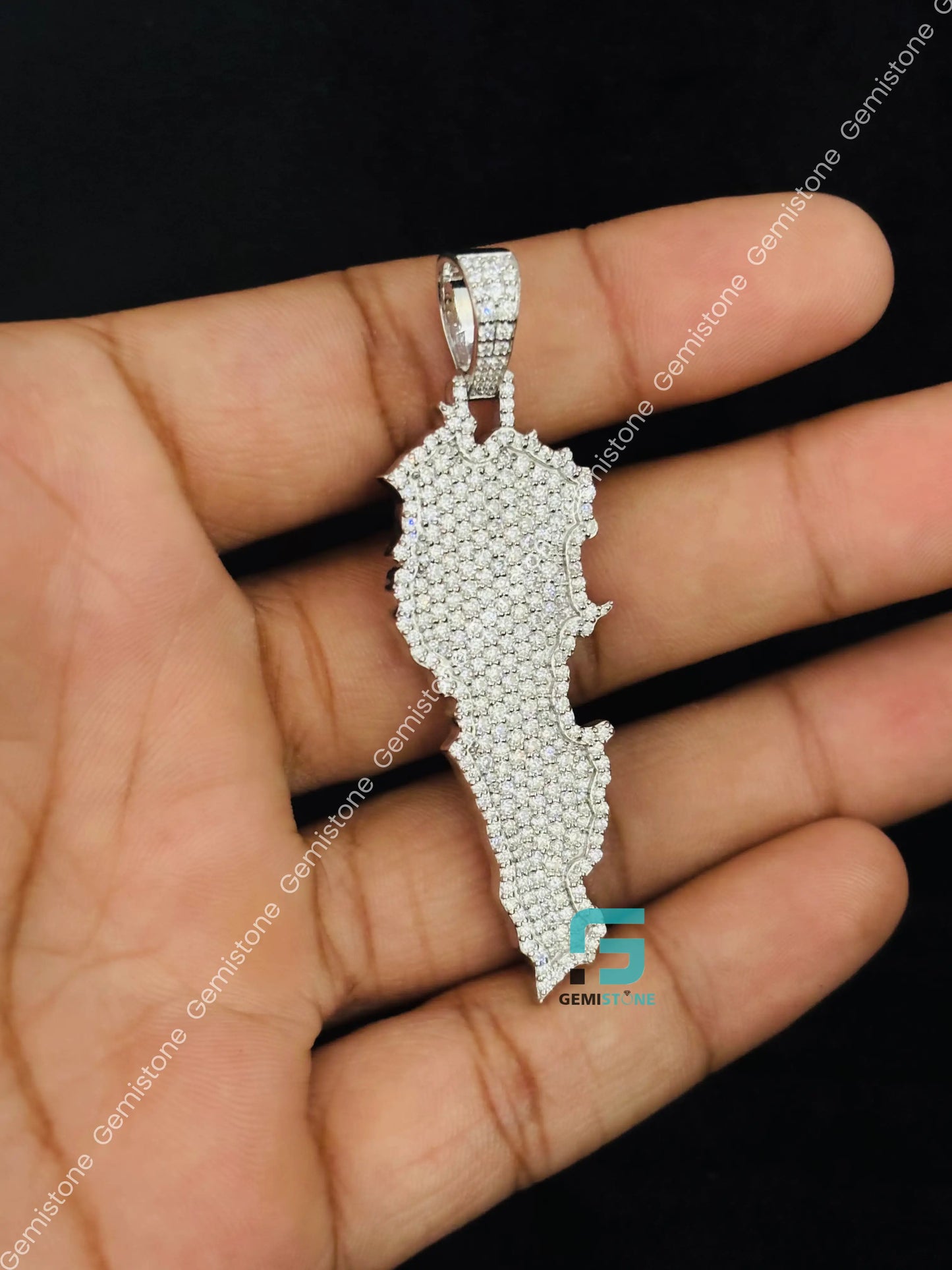 Lebanon Map Moissanite Hip Hop Pendant In 925 Silver