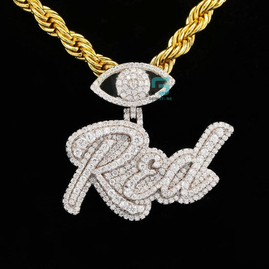 925 Silver Round Moissanite Hip Hop Diamond Initial Pendants