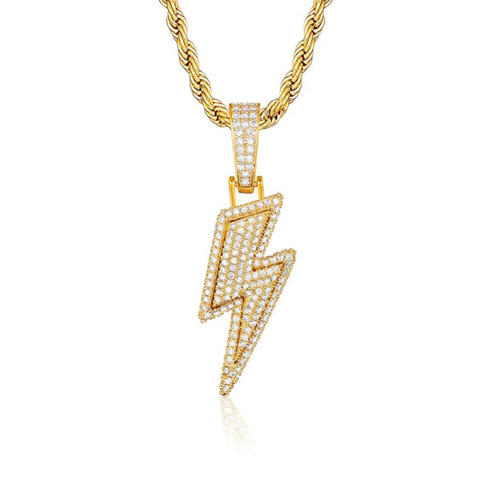 Lightning Bolt Symbol Diamond Pendant Necklace For Men