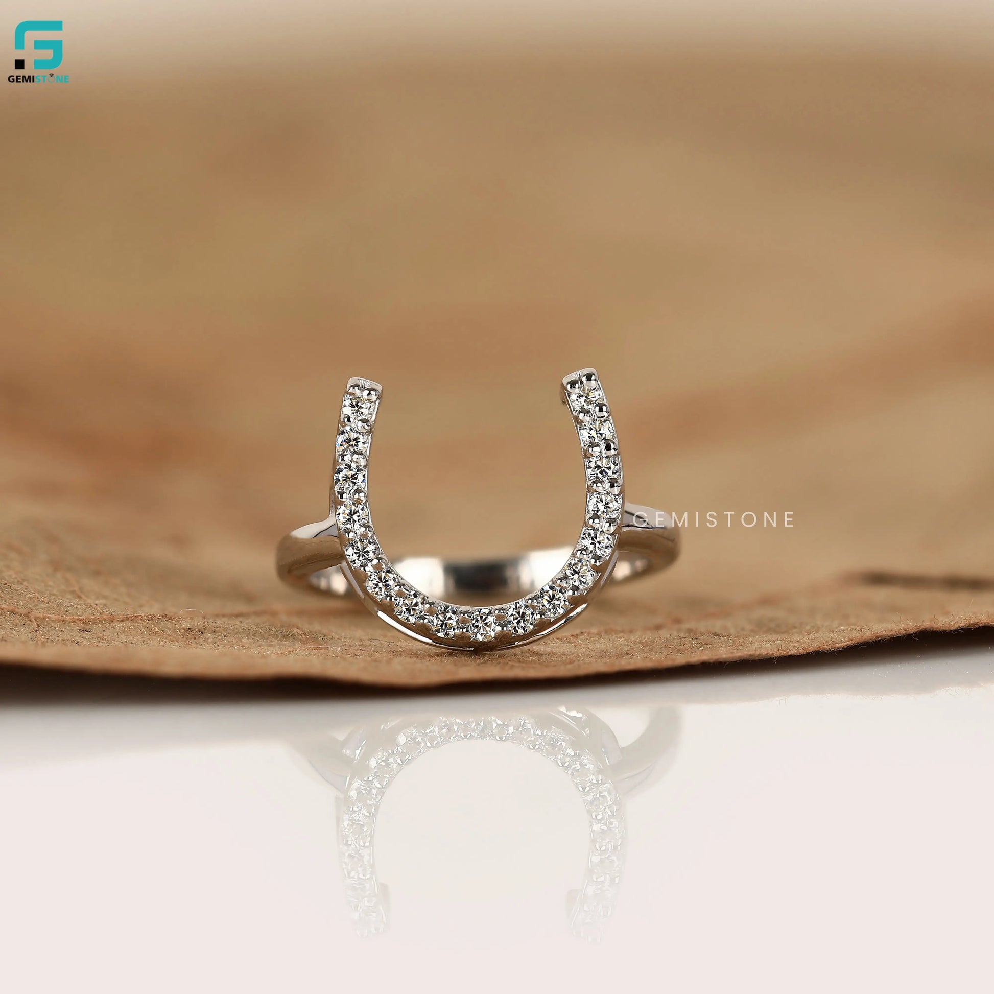 Lucky Horseshoe Unique Stackable Lab Diamond Ring 