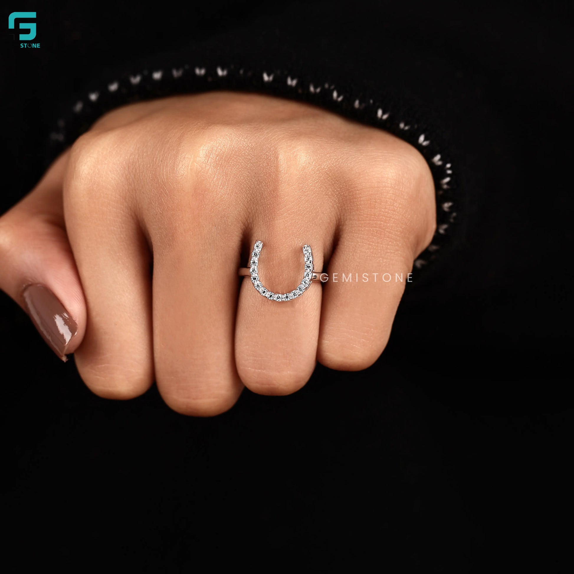 Lucky Horseshoe Unique Stackable Lab Grown Diamond Round Ring For Women