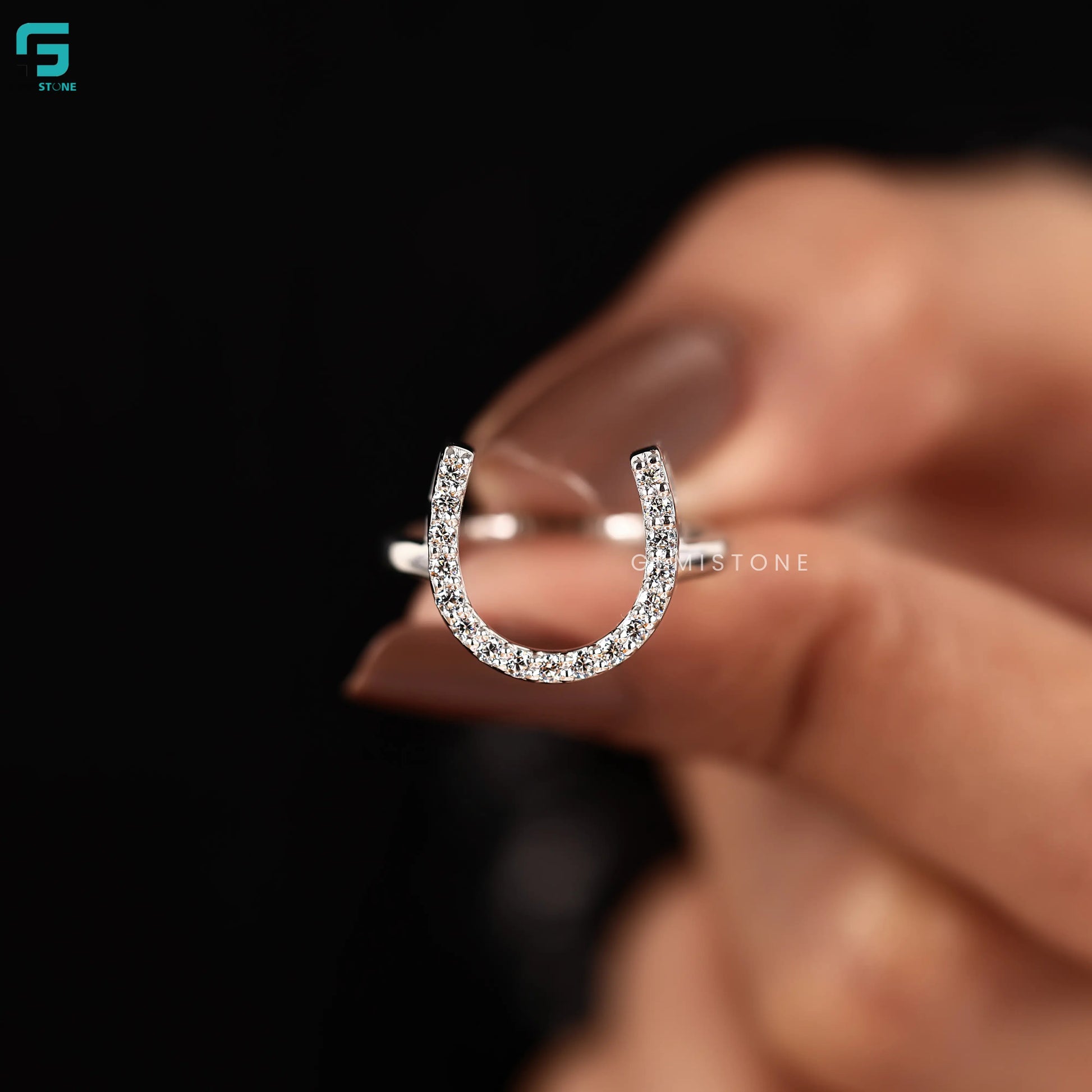 Lucky Horseshoe Unique Stackable Round Lab Grown Diamond Ring