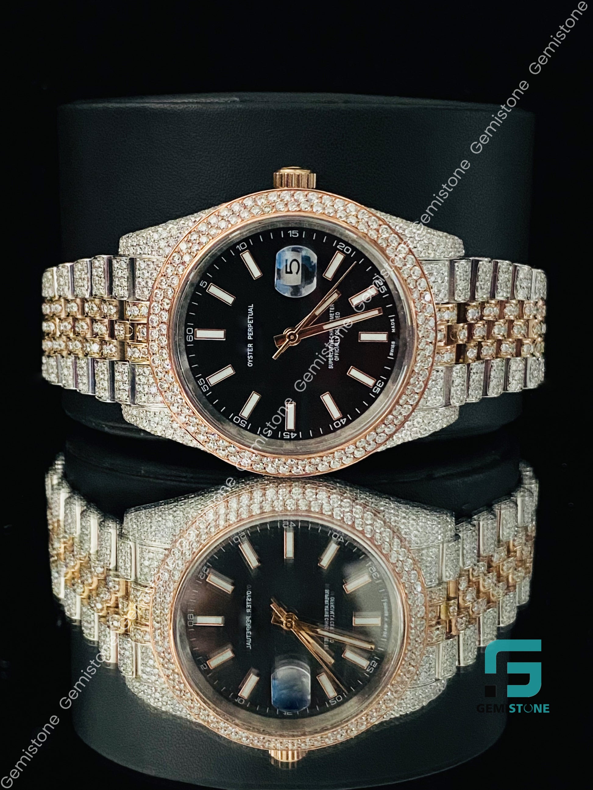 Luxury Black Dial Moissanite Watchs