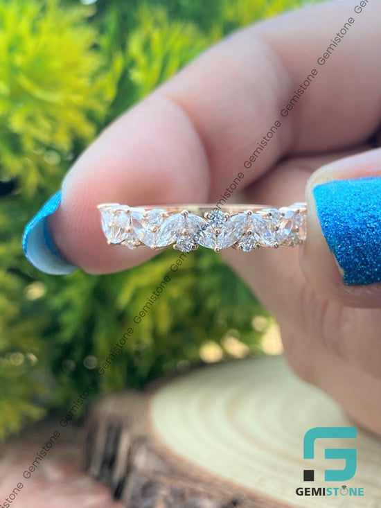 Half Eternity Marquise & Round Cut Moissanite Wedding Band