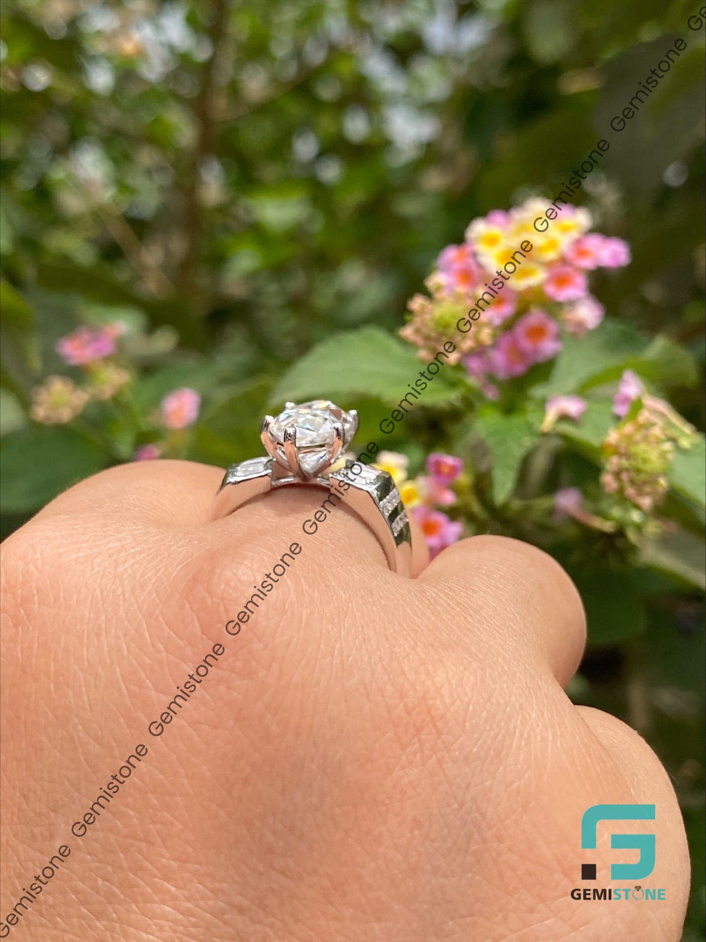 14K White Gold Cluster Diamond Marquise Baguette Ring