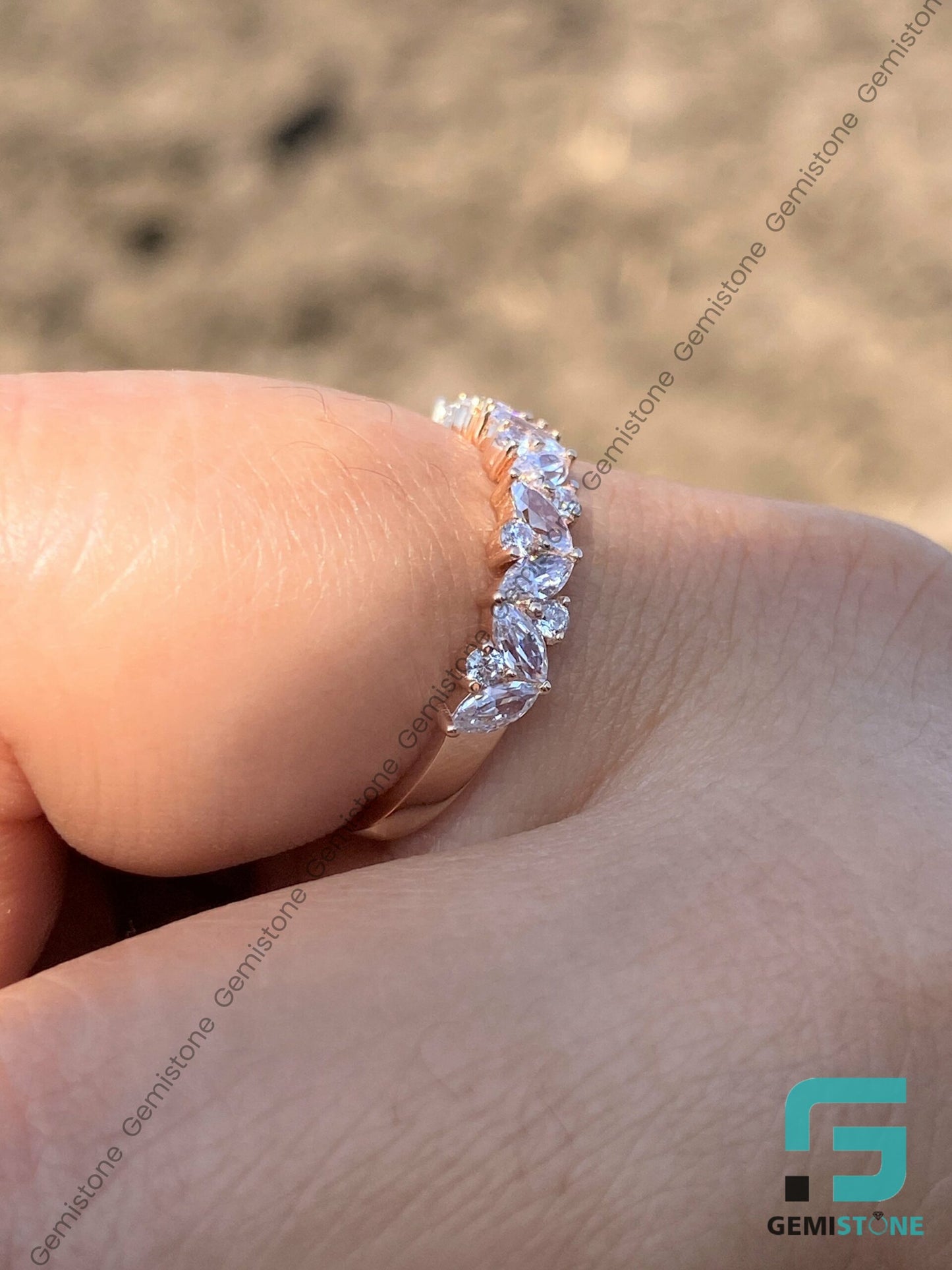 Half Eternity Marquise & Round Cut Moissanite Wedding Band