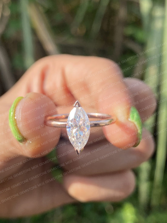 2CT Marquise Cut Solitaire V Shape Prongs Moissanite Engagement Ring