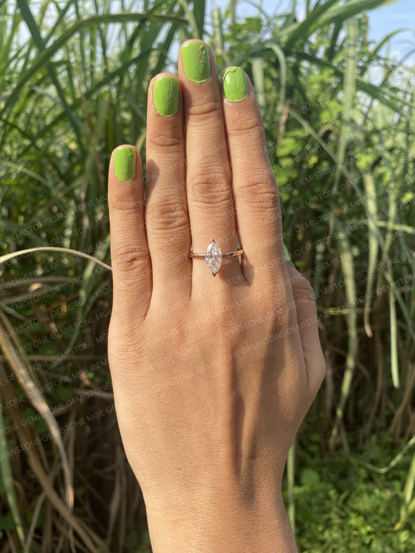 2CT Marquise Cut Solitaire V Shape Prongs Moissanite Engagement Ring