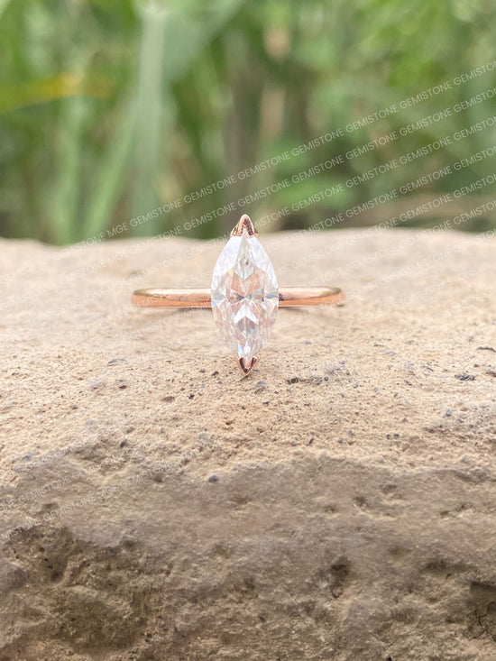2CT Marquise Cut Solitaire V Shape Prongs Moissanite Engagement Ring