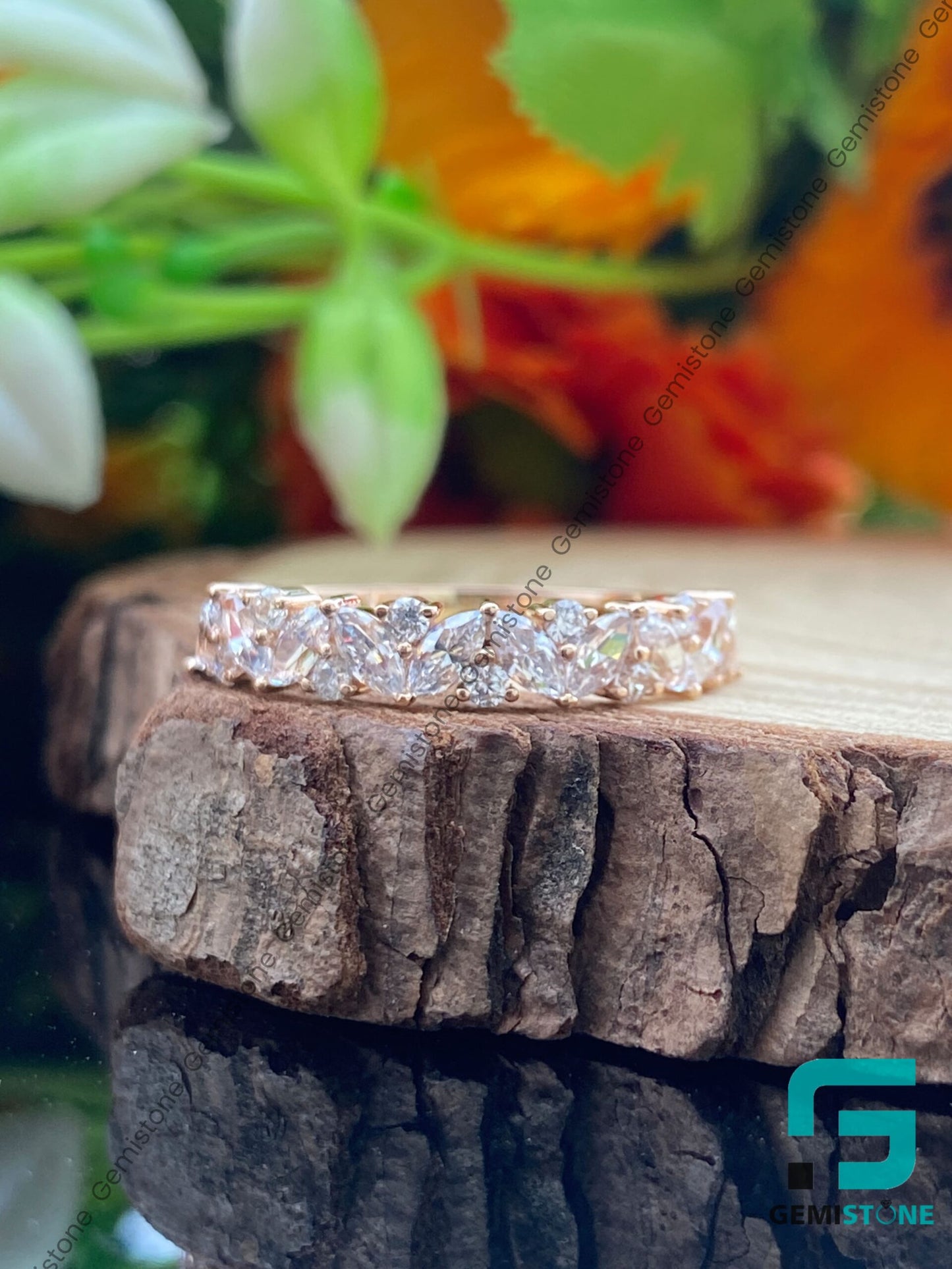 Half Eternity Marquise & Round Cut Moissanite Wedding Band