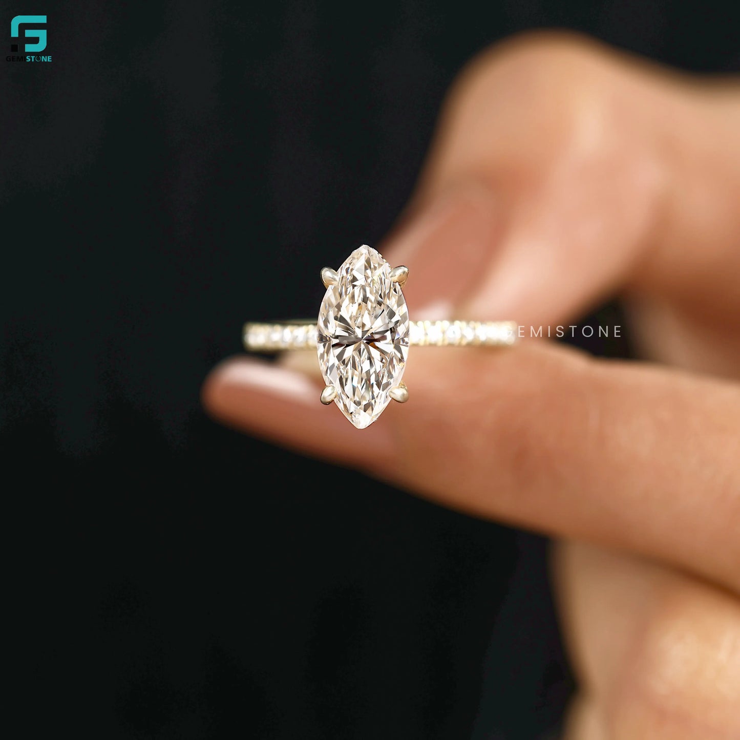 Marquise Cut Pave Set Lab Diamond Hidden Halo Ring