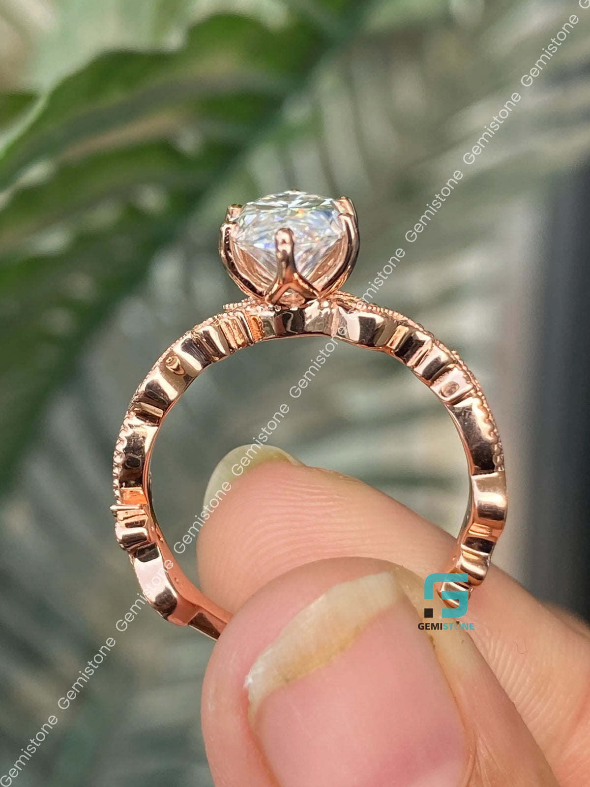 Marquise Natural Inspired Moissanite Tulip Setting Bridal Ring