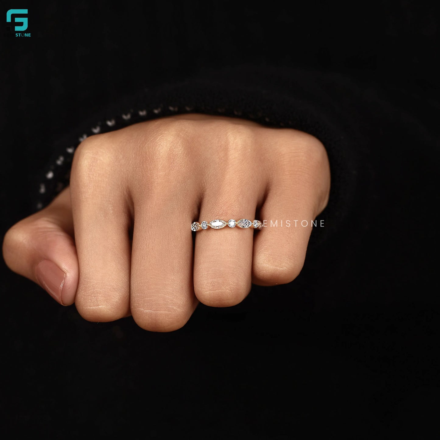 Marquise & Round Cut Shared Prong Lab Diamond Band