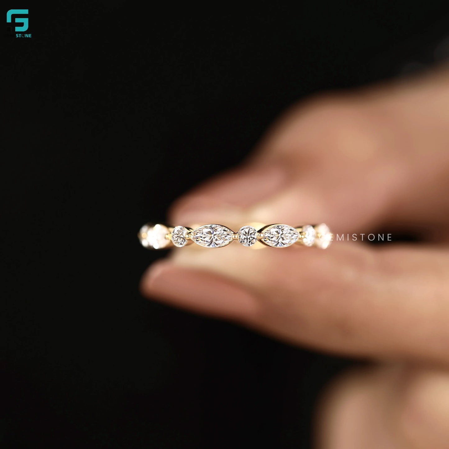 Marquise & Round Cut Shared Prong Lab Diamond Band