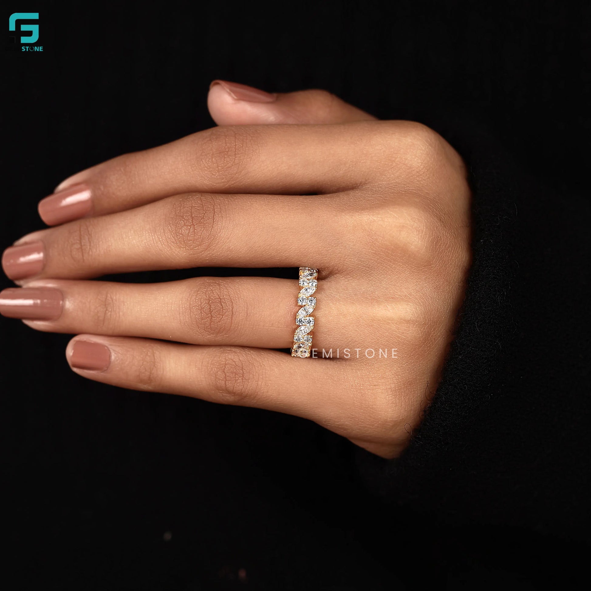 Marquise And Round Lab Diamond Half Eternity Wedding Band 