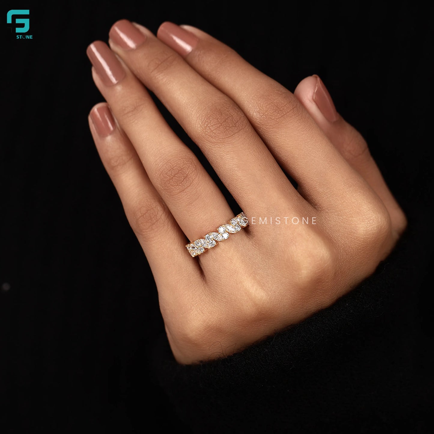 Marquise And Round Lab Diamond Half Eternity Wedding Band For Women