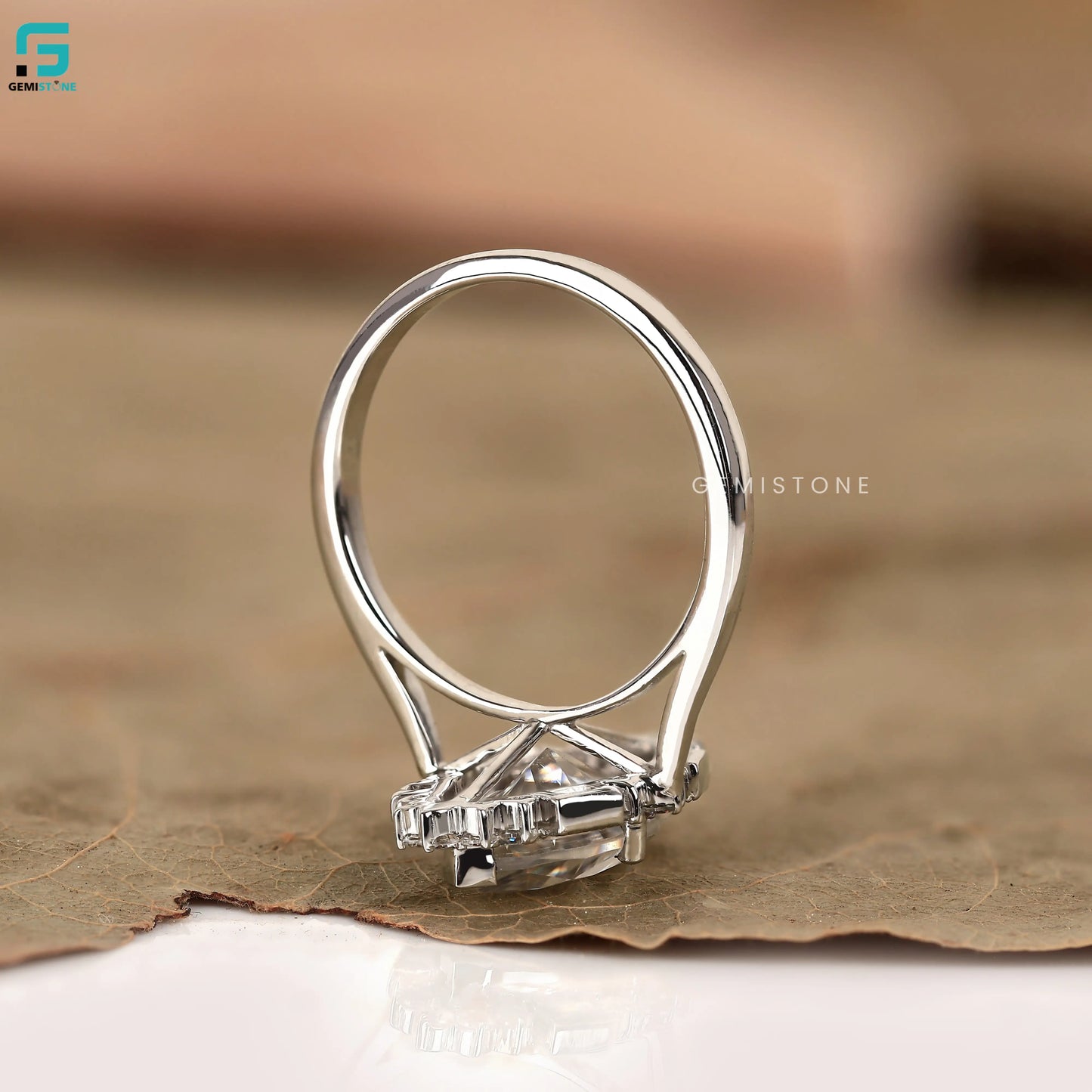 Marquise and Baguette Halo Lab Diamond Wedding Ring 