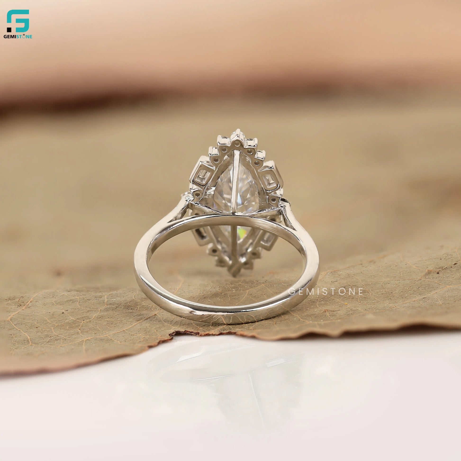 Marquise and Baguette Halo Lab Grown Diamond Wedding Ring