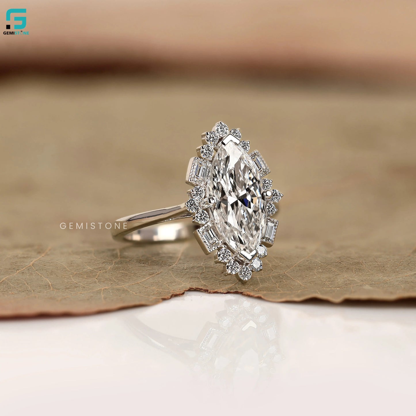 Marquise and Baguette Halo Lab Grown Diamond Wedding Ring For Women