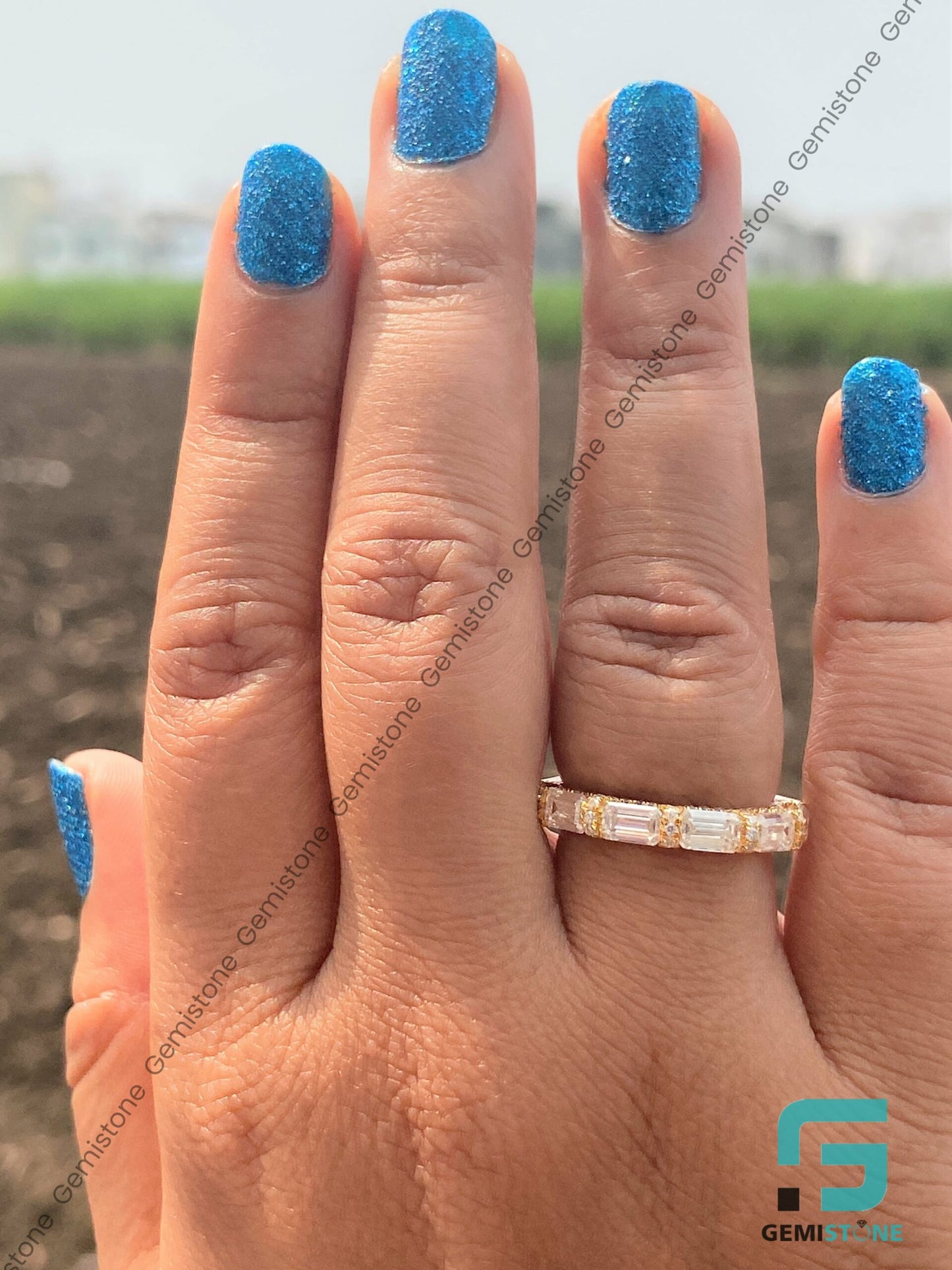 East West Moissanite Emerald Cut Diamond Band | Women's Wedding Band