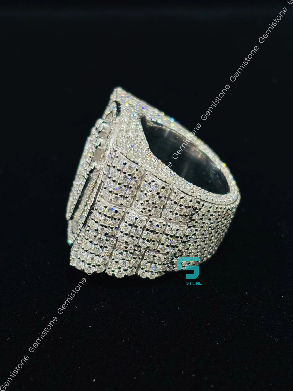 Men's 925 Silver King Crown Studded Moissanite Hip Hop Ring