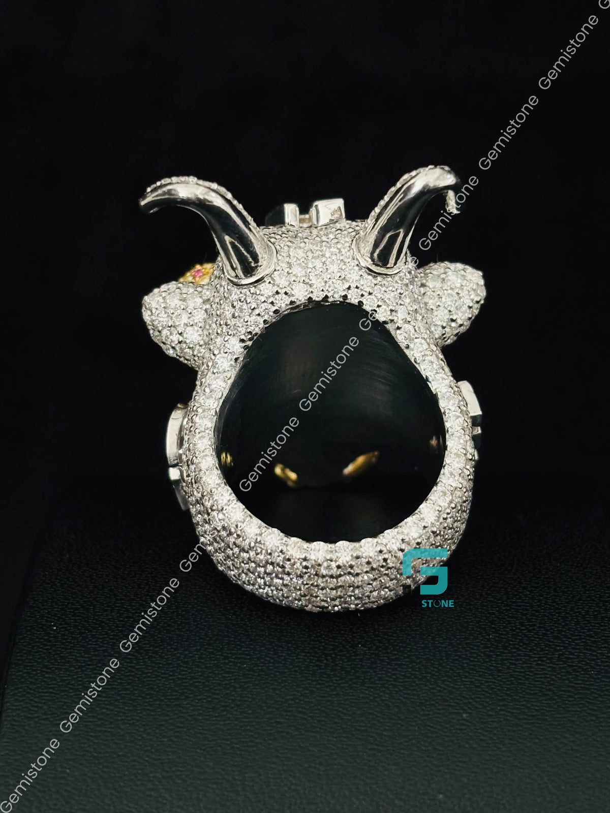 Snack Goat Skull Moissanite Animal Face Statement Ring