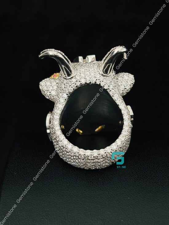 Snack Goat Skull Moissanite Animal Face Statement Ring