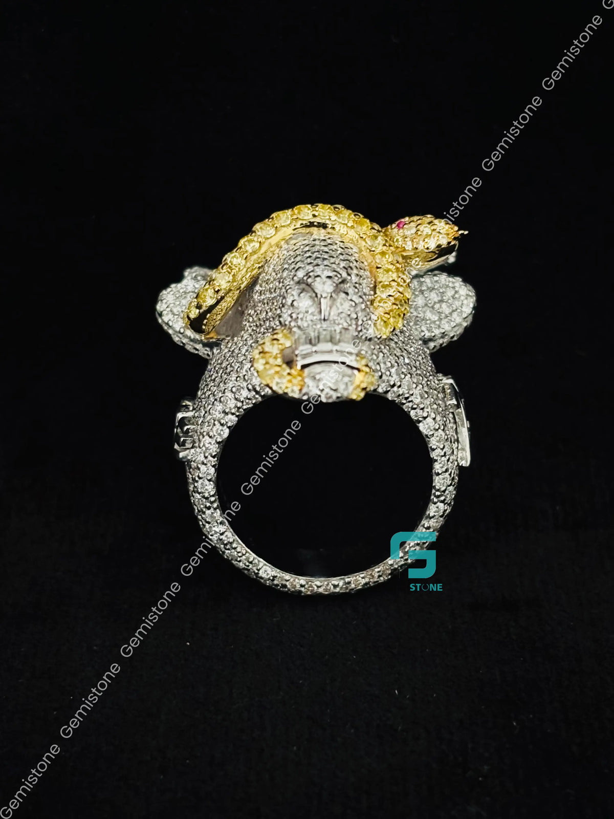 Snack Goat Skull Moissanite Animal Face Statement Ring