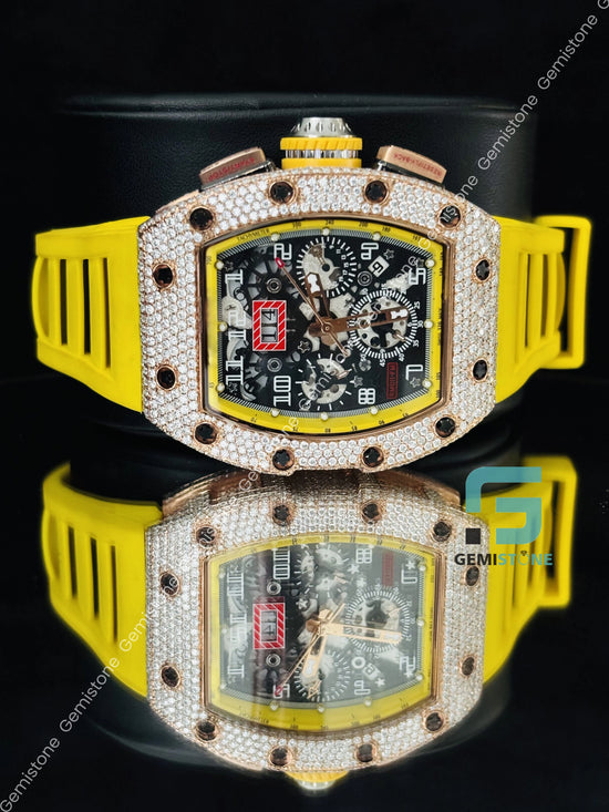 Men_s Moissanite Iced Out Yellow Rubber Belt Moissanite Watch