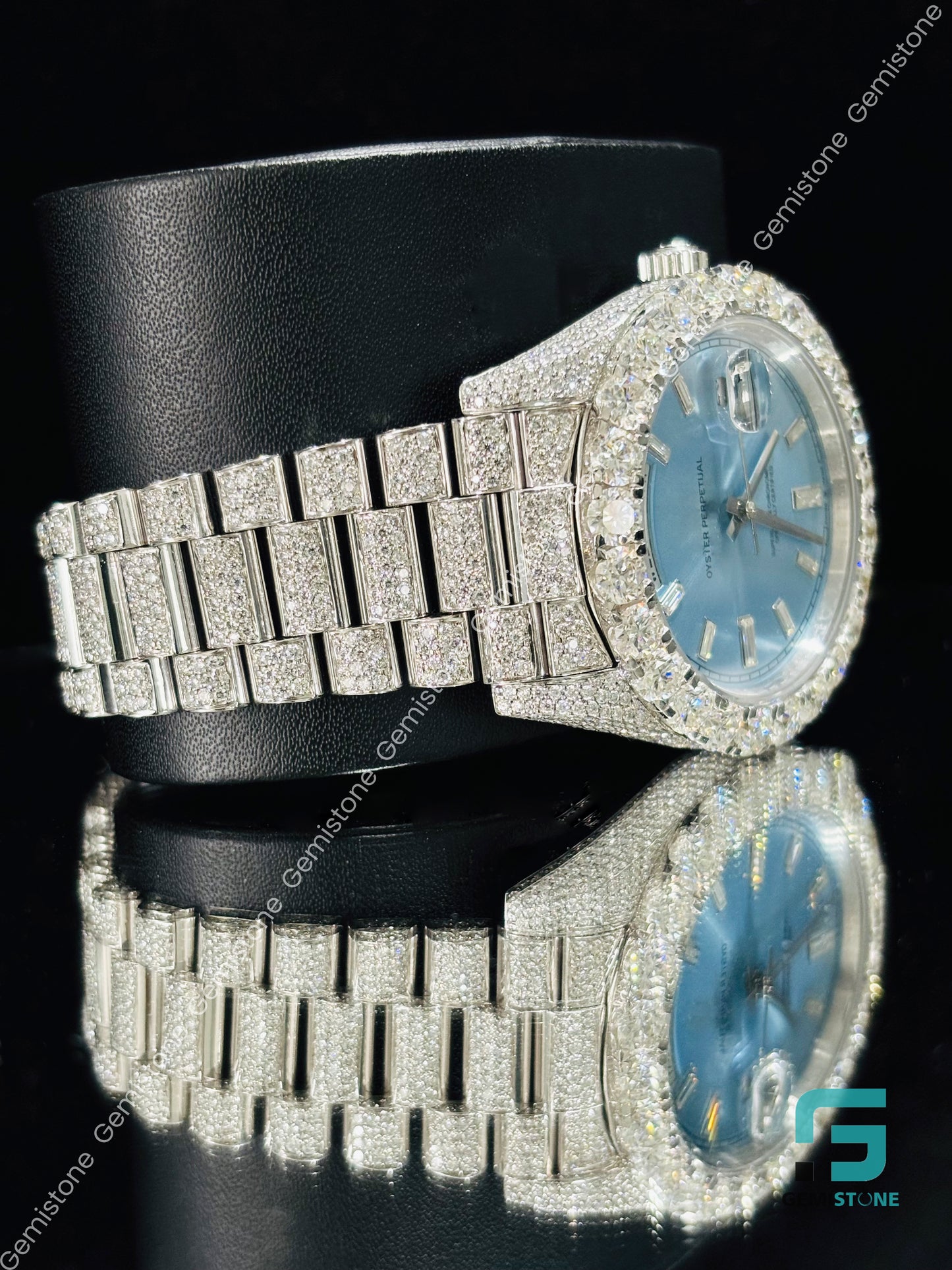 Men_s White Dial Bar Hip Hop Moissanite Watch