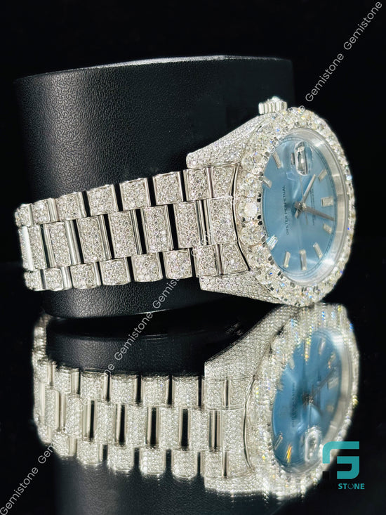 Men_s White Dial Bar Hip Hop Moissanite Watch