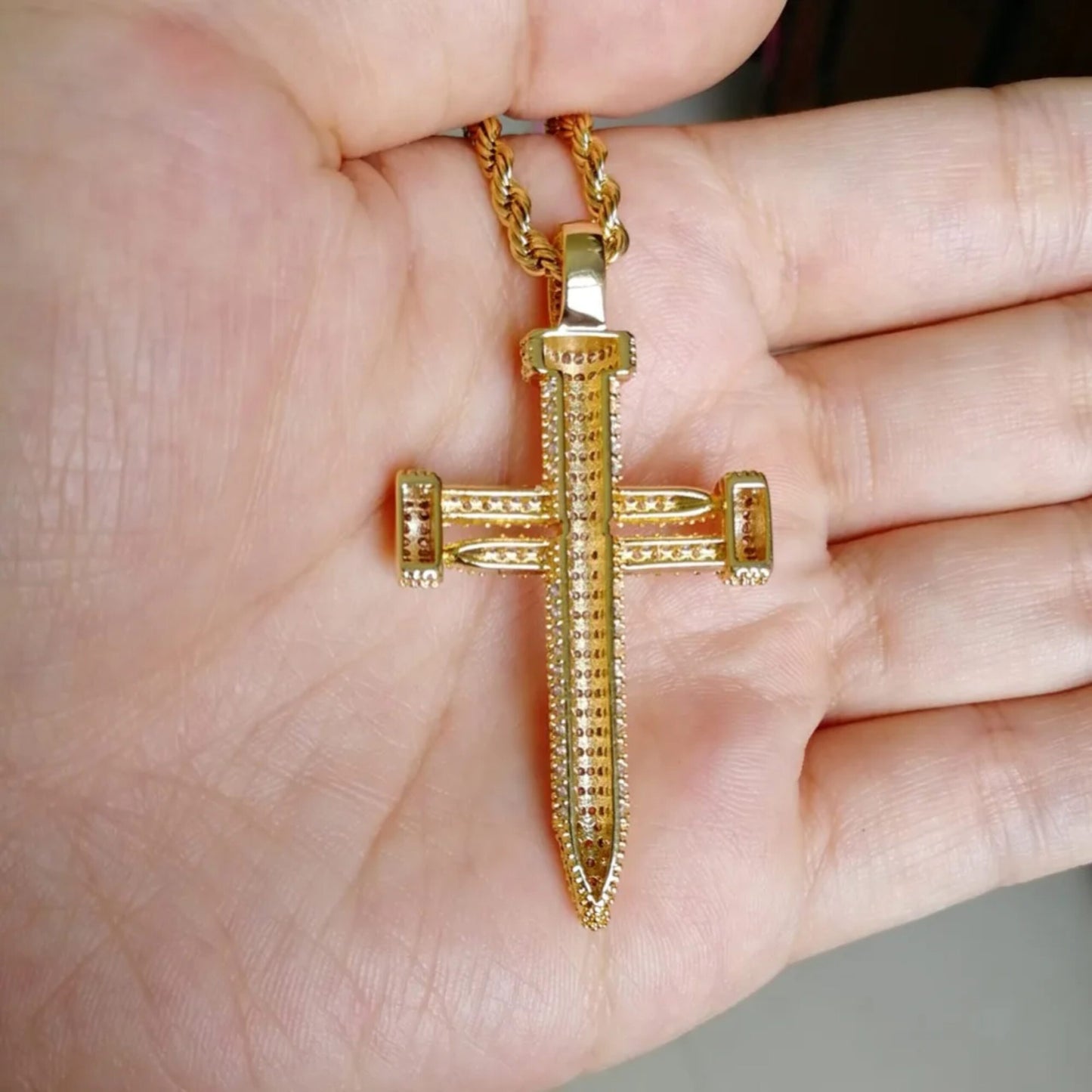 Men's Iced Moissanite Nail Cross Pendant