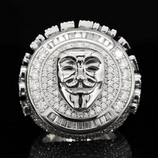 925 Silver Full Eternity Bust Down Moissanite V For Vendetta Ring