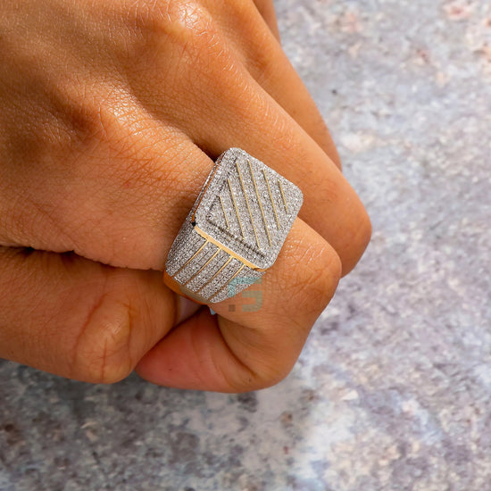 Iced Out Moissanite Men's Square Diamond Signet Ring