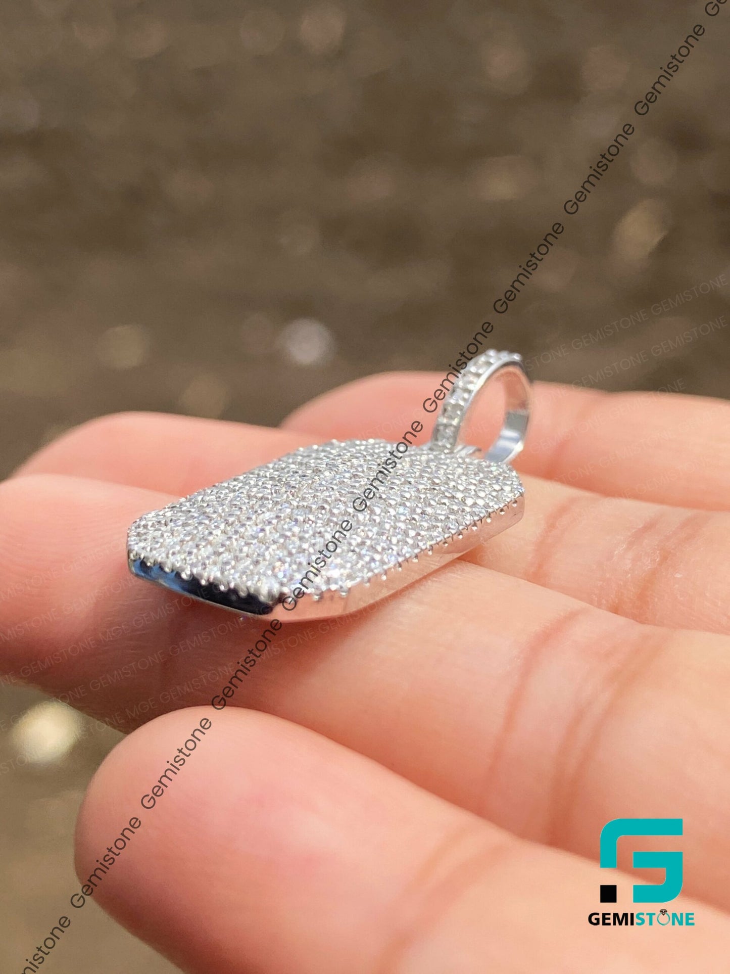 Iced Out Moissanite Diamond Dog Tag Pendant