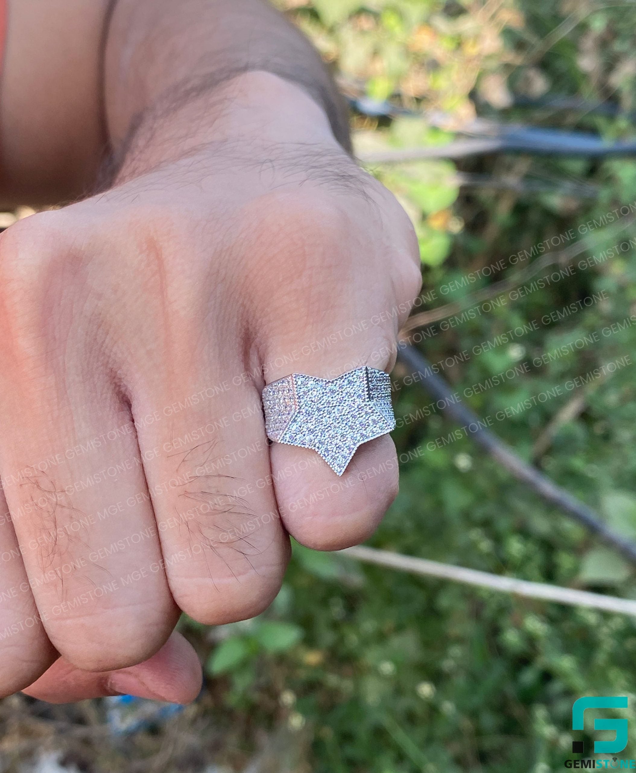 925 Silver Men's Star Diamond Iced Out Hip Hop Pinky Ring – Gemistone