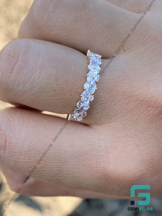 Half Eternity Marquise & Round Cut Moissanite Wedding Band