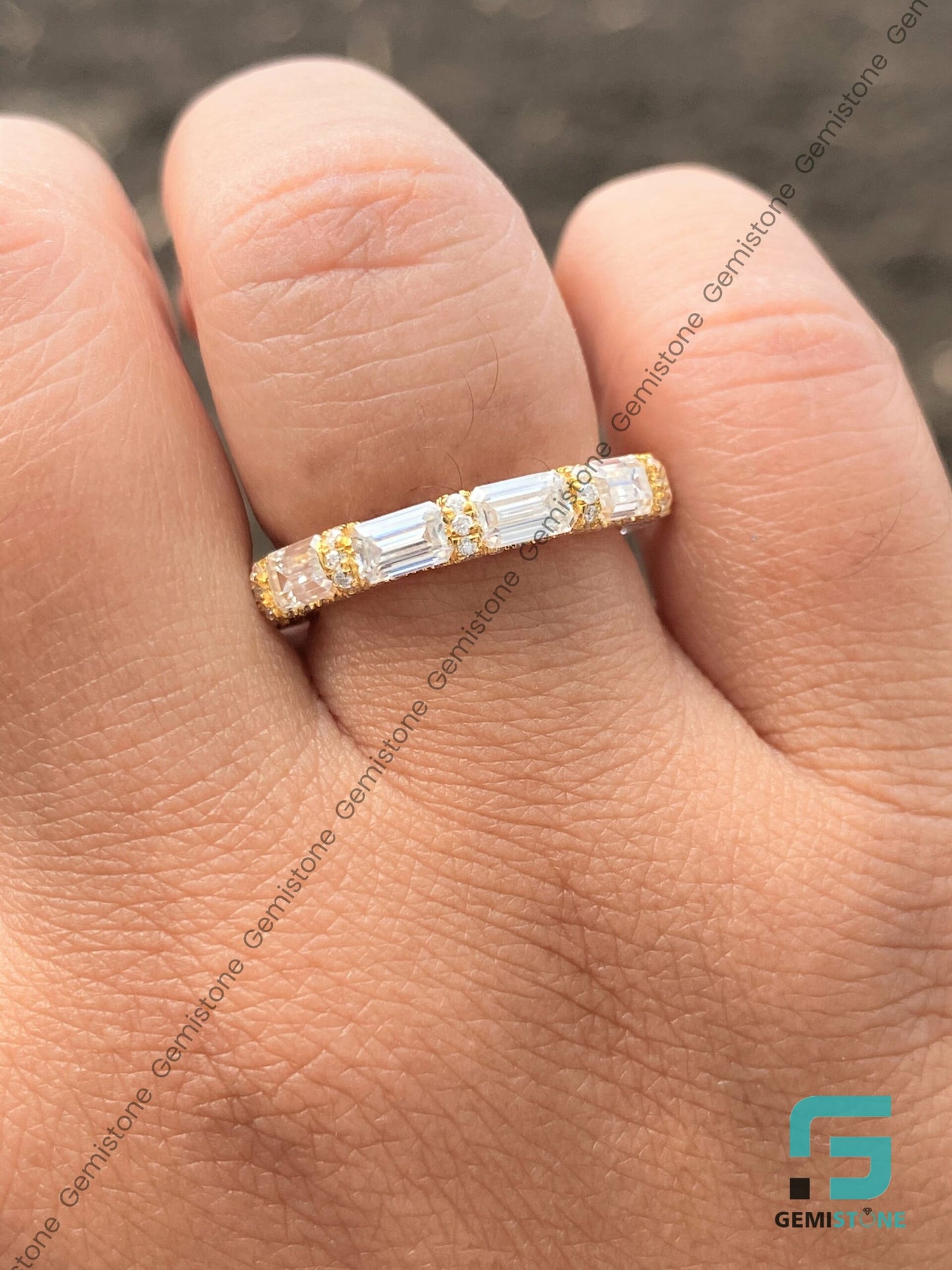 East West Moissanite Emerald Cut Diamond Band | Women's Wedding Band