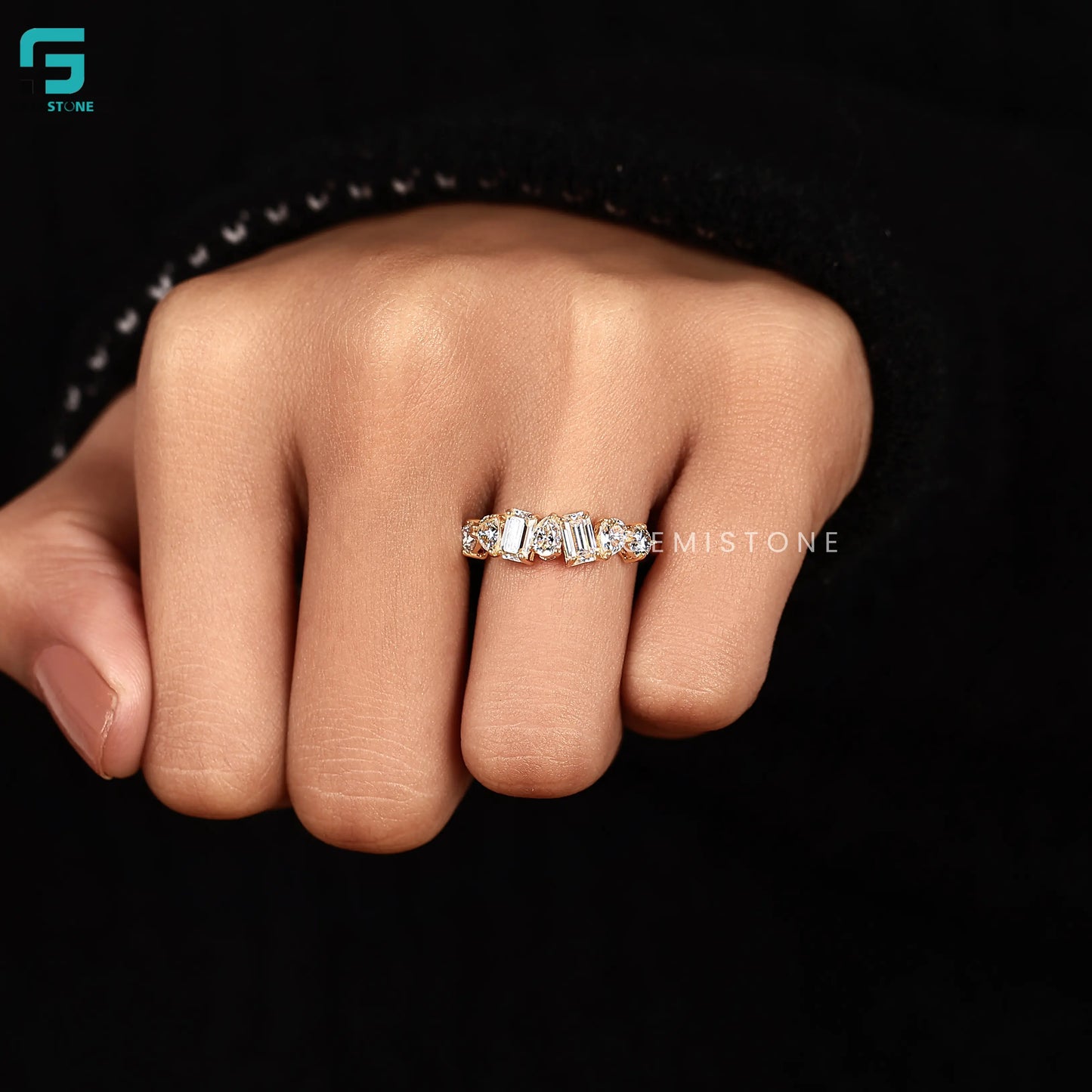 Mix Cut Lab Diamond Wedding Band For Women