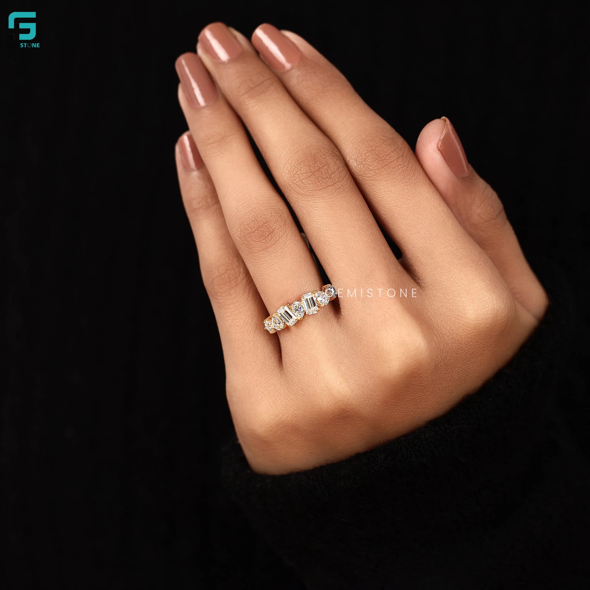 Mix Cut Lab Grown Diamond Wedding Band For Women